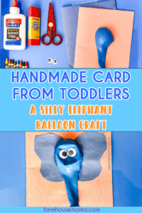 handmade card from toddlers, balloon elephant, balloon elephant card, toddler birthday card, handmade toddler card, birthday card from toddler, elephant craft, elephant toddler craft